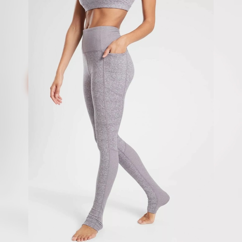 Athleta Exhale Stash Pocket Heel Tights Leggings SoftLuxe Comet Gray XS